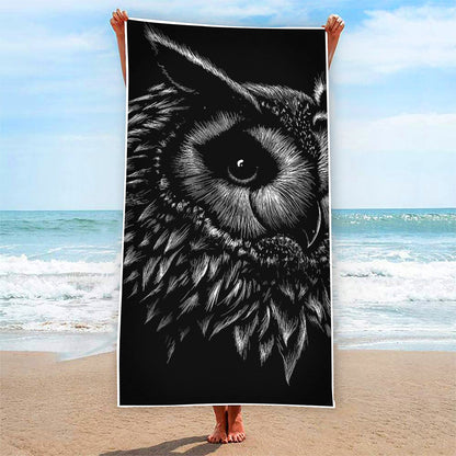 Black And White Owl Print Beach Towel