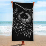 Black And White Owl Print Beach Towel