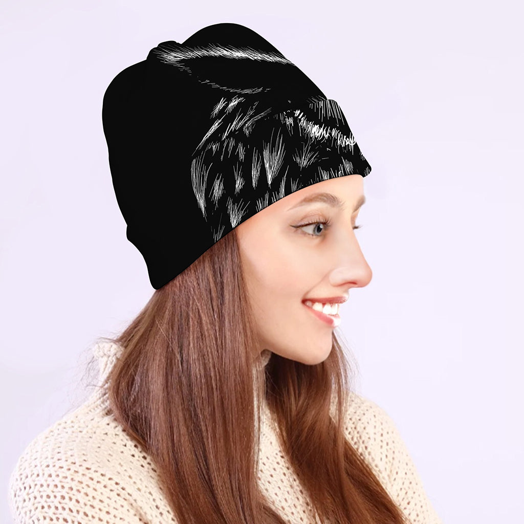 Black And White Owl Print Beanie