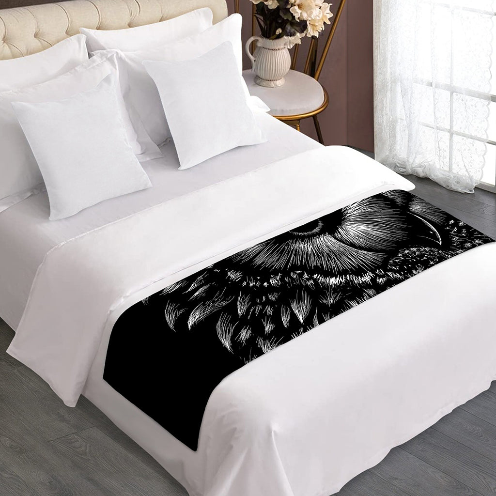 Black And White Owl Print Bed Runner