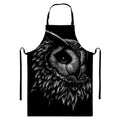 Black And White Owl Print Bib Apron With Pocket