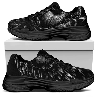Black And White Owl Print Black Chunky Shoes