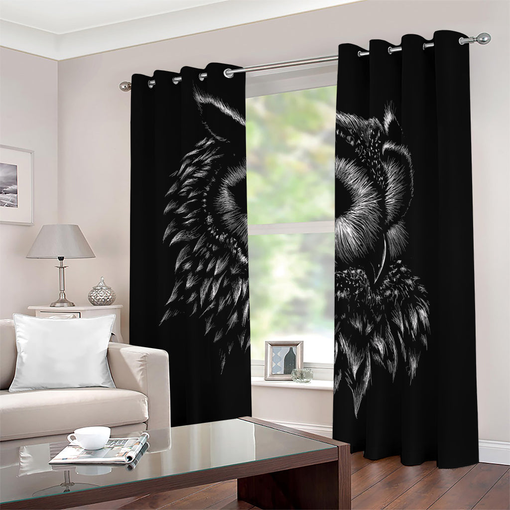 Black And White Owl Print Blackout Grommet Curtains