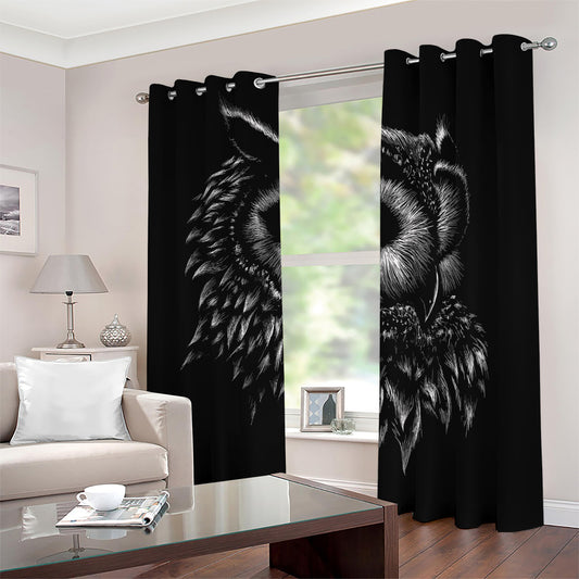 Black And White Owl Print Blackout Grommet Curtains
