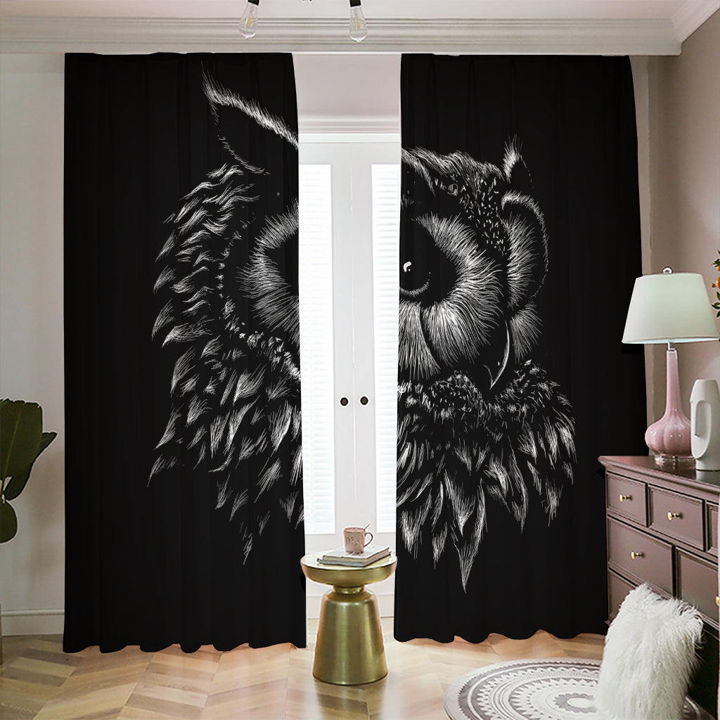 Black And White Owl Print Blackout Pencil Pleat Curtains