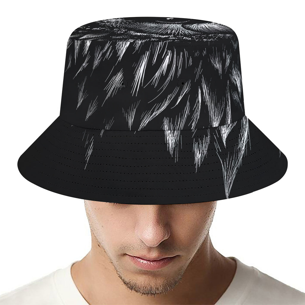 Black And White Owl Print Bucket Hat