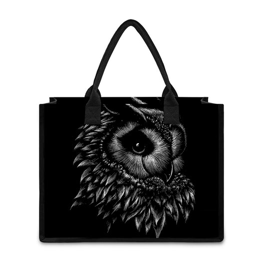 Black And White Owl Print Canvas Tote Bag