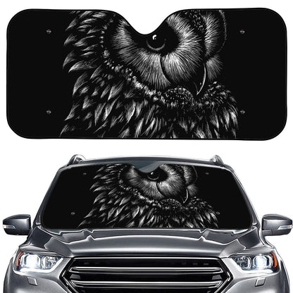 Black And White Owl Print Car Windshield Sun Shade