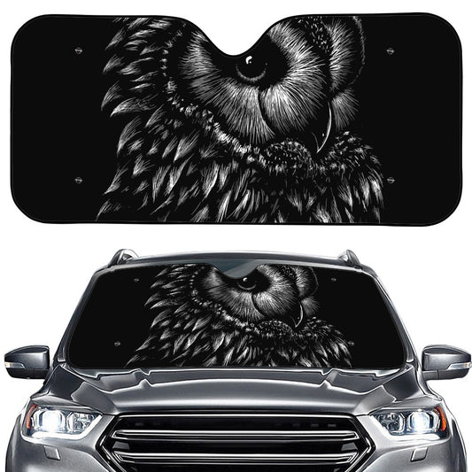 Black And White Owl Print Car Windshield Sun Shade