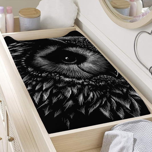 Black And White Owl Print Changing Pad Cover