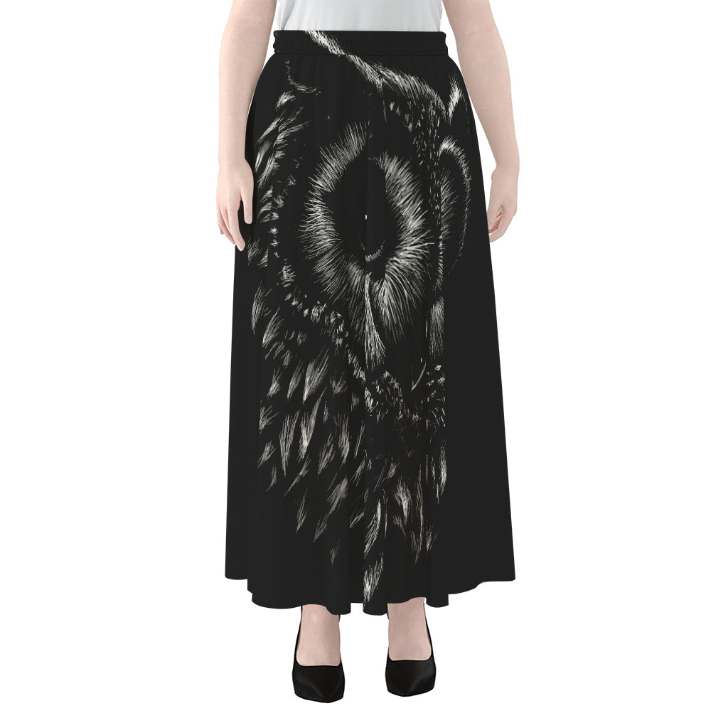 Black And White Owl Print Chiffon Maxi Skirt