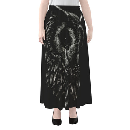 Black And White Owl Print Chiffon Maxi Skirt