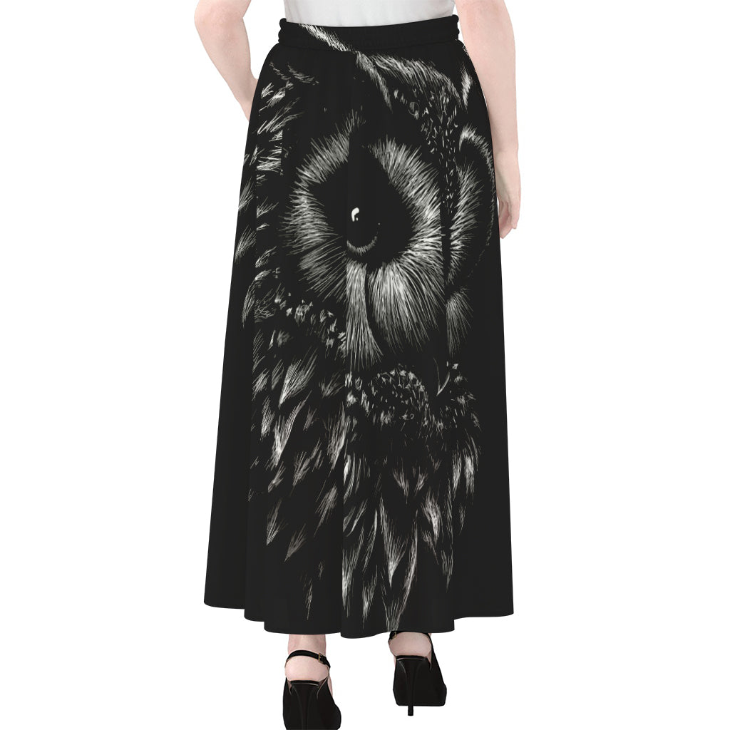 Black And White Owl Print Chiffon Maxi Skirt