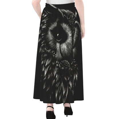 Black And White Owl Print Chiffon Maxi Skirt