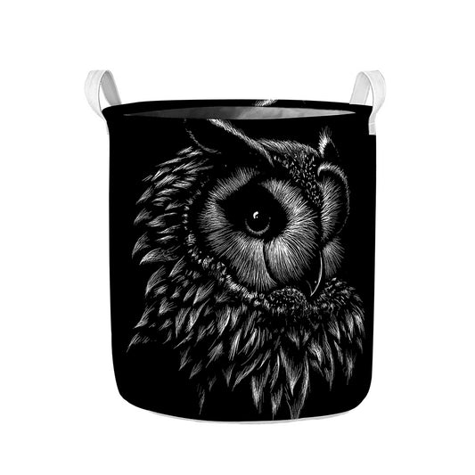 Black And White Owl Print Collapsible Laundry Basket