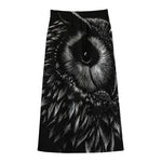 Black And White Owl Print Cotton Front Slit Maxi Skirt