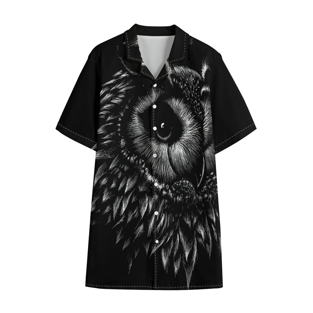 Black And White Owl Print Cotton Hawaiian Shirt