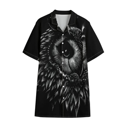 Black And White Owl Print Cotton Hawaiian Shirt