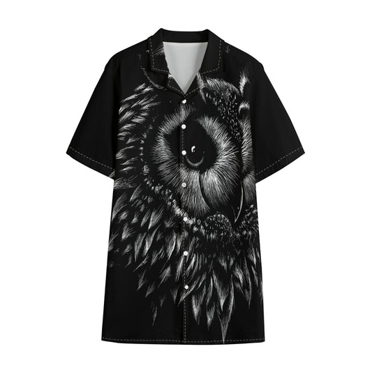 Black And White Owl Print Cotton Hawaiian Shirt