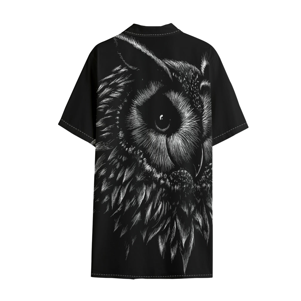 Black And White Owl Print Cotton Hawaiian Shirt