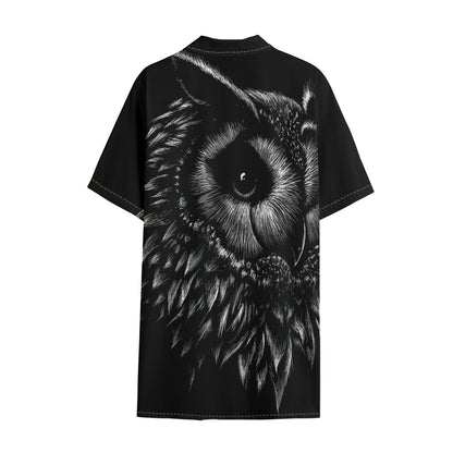 Black And White Owl Print Cotton Hawaiian Shirt