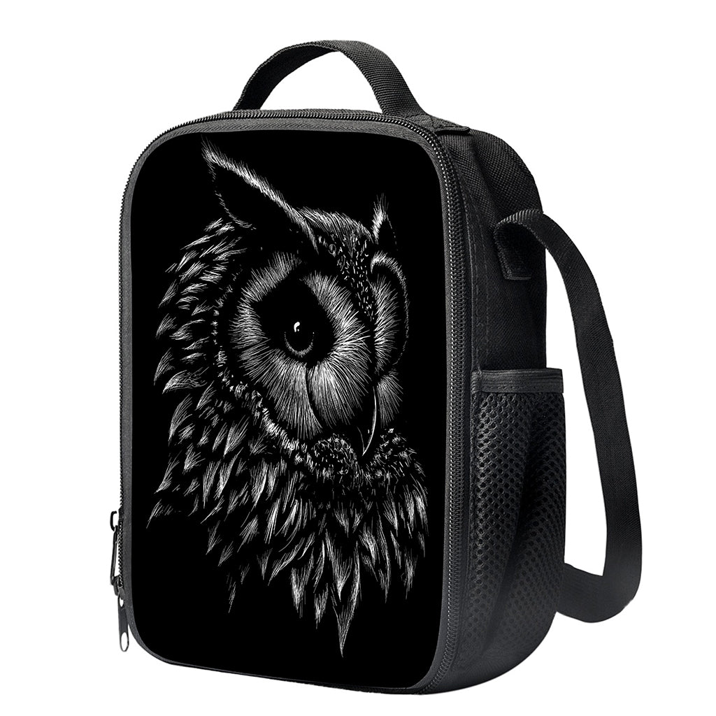 Black And White Owl Print Crossbody Lunch Bag