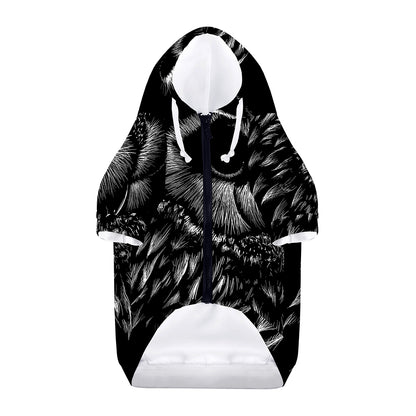 Black And White Owl Print Dog Zip Up Hoodie
