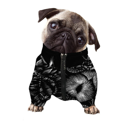 Black And White Owl Print Dog Zip Up Jacket