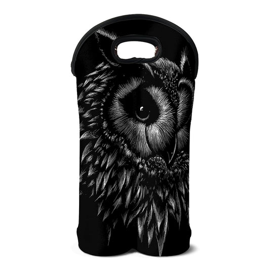 Black And White Owl Print Double Neoprene Wine Tote