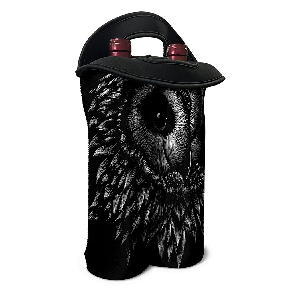 Black And White Owl Print Double Neoprene Wine Tote
