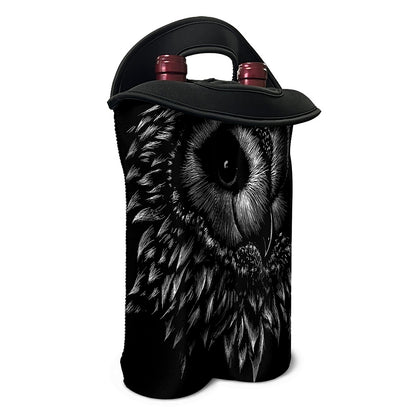 Black And White Owl Print Double Neoprene Wine Tote