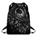 Black And White Owl Print Drawstring Backpack