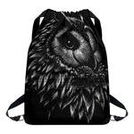 Black And White Owl Print Drawstring Backpack