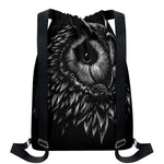 Black And White Owl Print Drawstring Backpack