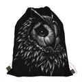 Black And White Owl Print Drawstring Bag