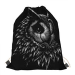 Black And White Owl Print Drawstring Bag