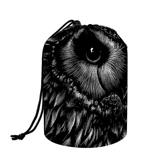 Black And White Owl Print Drawstring Makeup Bag