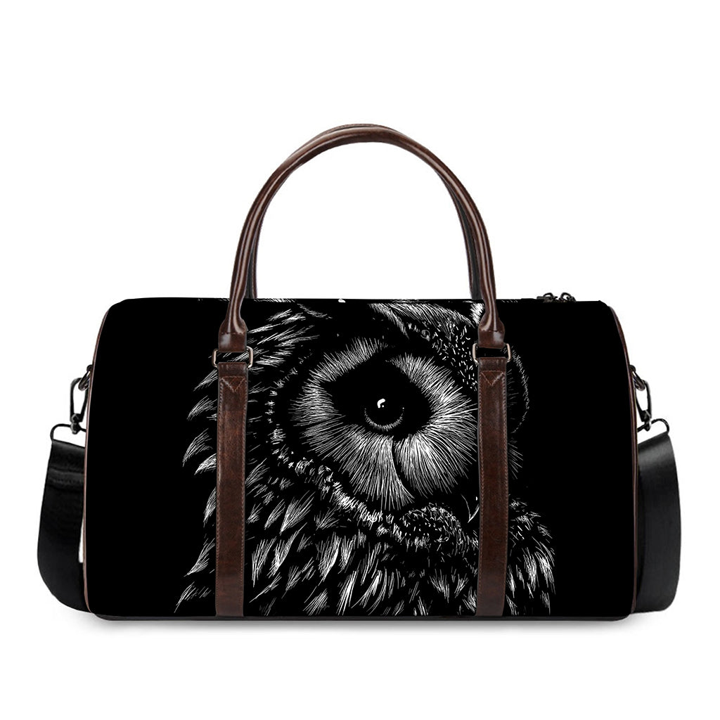 Black And White Owl Print Duffle Bag