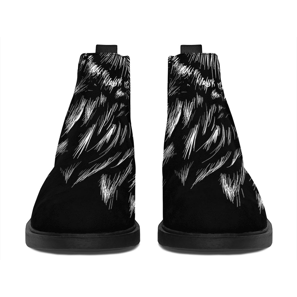 Black And White Owl Print Flat Ankle Boots