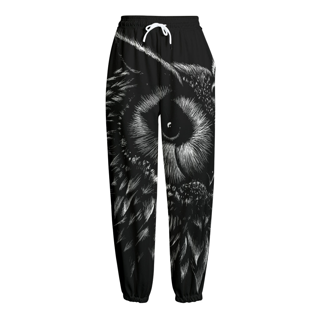 Black And White Owl Print Fleece Lined Knit Pants