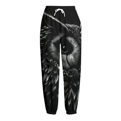 Black And White Owl Print Fleece Lined Knit Pants