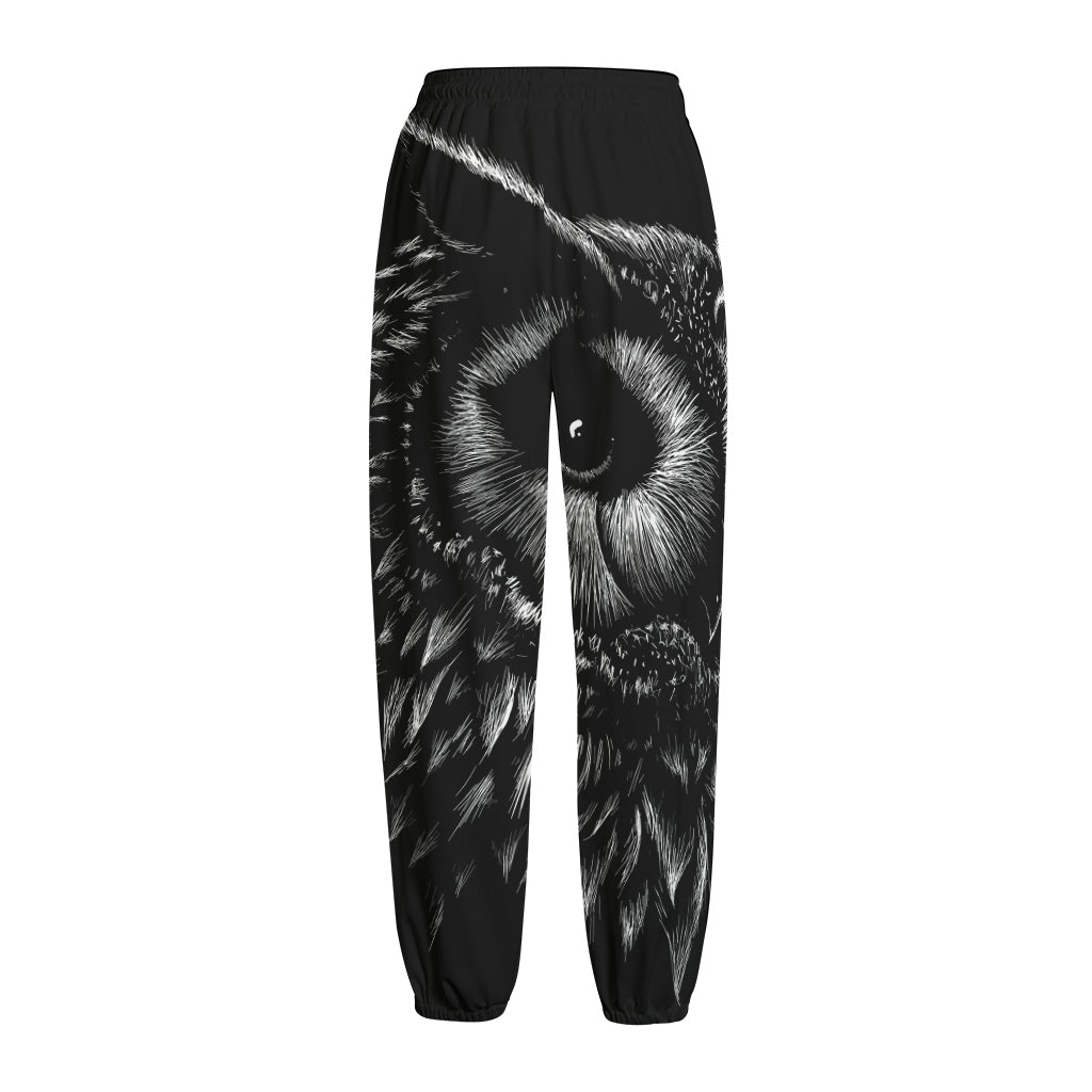 Black And White Owl Print Fleece Lined Knit Pants
