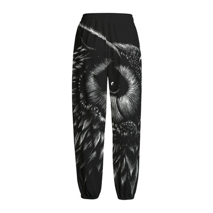 Black And White Owl Print Fleece Lined Knit Pants