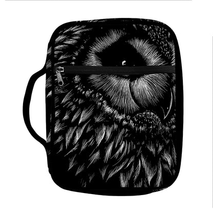 Black And White Owl Print Front Pocket Bible Bag