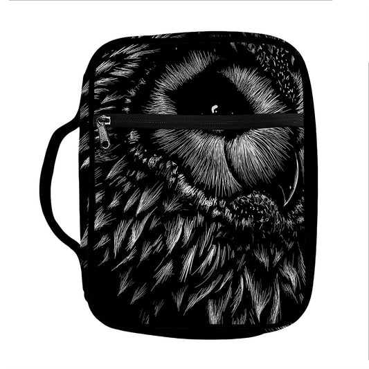 Black And White Owl Print Front Pocket Bible Bag