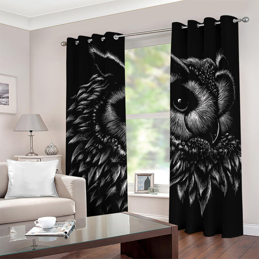 Black And White Owl Print Grommet Curtains