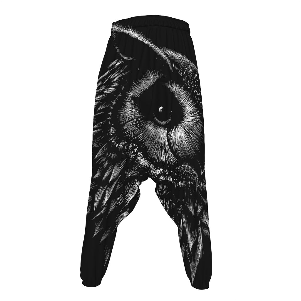 Black And White Owl Print Hammer Pants