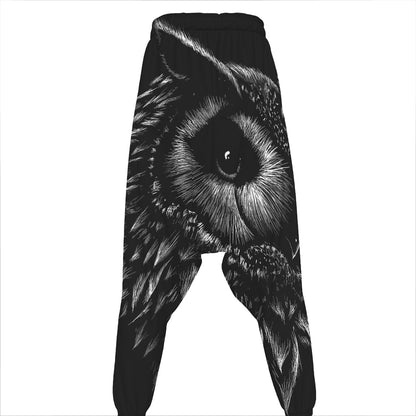 Black And White Owl Print Hammer Pants