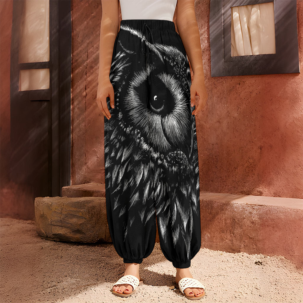 Black And White Owl Print Harem Pants