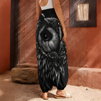 Black And White Owl Print Harem Pants